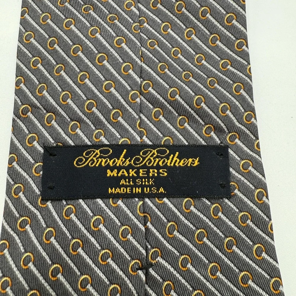 Brooks Brothers Tie Mens Gray Silk Geometric Pattern Made‎ In USA Dress